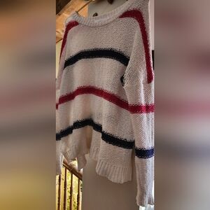 Striped Knit Sweater - Fushia, Blue, and White